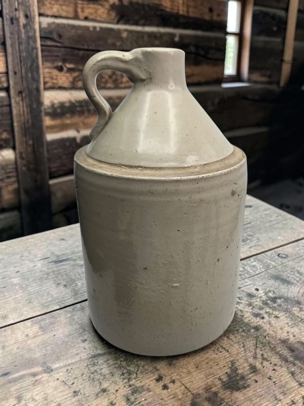 Antique Salt Glazed Stoneware Jug Primitive Farmhouse Crock Vase 9.5" Pottery